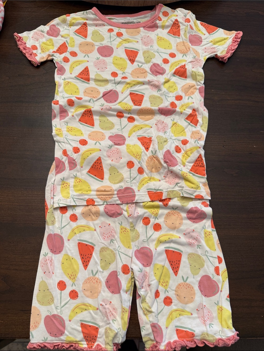 Magnetic Me White Fruit Print Pajama Set with Pink Trim